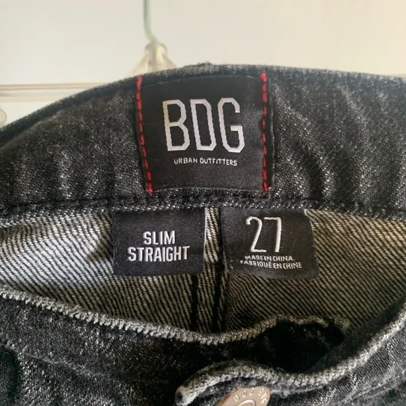 Urban Outfitters BDG Washed Black Denim Slim Straight Distressed Hem Jeans - Picture 5 of 5